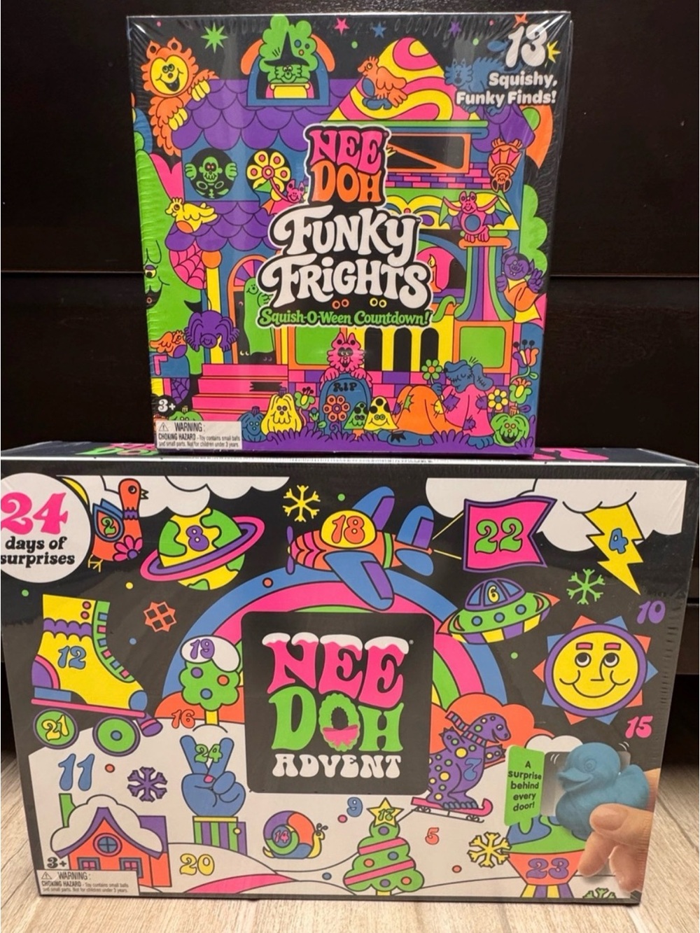 Needoh Advent Holiday Surprise Christmas Set + Needoh Funky Frights Countdown